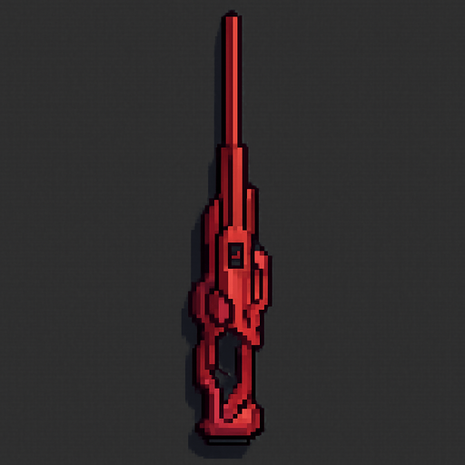 top down sci-fi sniper cannon, red metal, sleek, pixel art