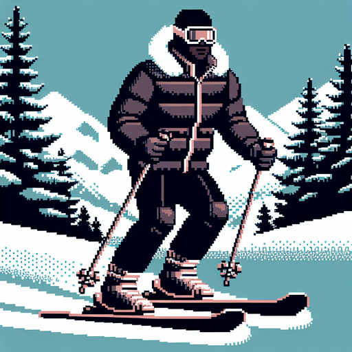 Man on skis.
Retro gaming style