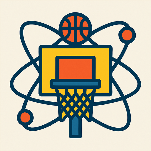 yukardan bakıyormuş gibi gözüken atom çekirdeğine benzer bir basketbol potası.
In-Game asset.  2d.  High contrast.  No shadows