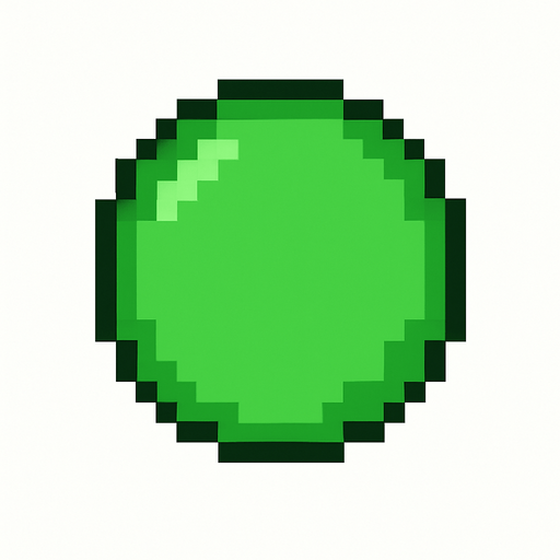 Genera una imagen de un círculo verde pixel.
In-Game asset.  2d.  High contrast.  No shadows