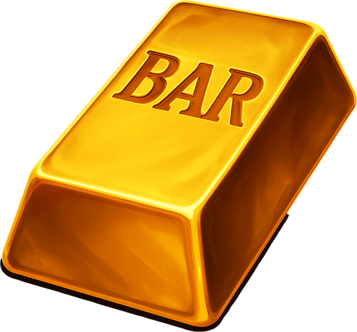 Crea un asset para el símbolo 'B' de Megaways: una Barra de Oro.
Una barra de oro sólida y brillante, con reflejos realistas que sugieran lujo y peso. Puede tener la palabra 'BAR' grabada sutilmente. Estilo de casino opulento. Color dorado intenso. Fondo transparente. Es un símbolo de alto valor (40x), debe transmitir riqueza.
In-Game asset.  2d.  High contrast.  No shadows