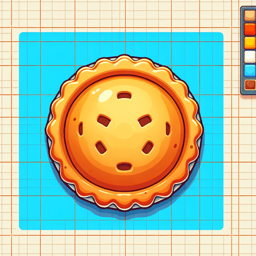 cartoon pie drawn top view.
Single Game Texture. In-Game asset. 2d. Blank background. High contrast. No shadows.