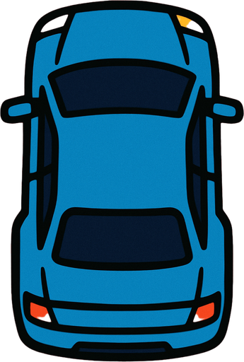 Araba yukarıdan görüntülü.
In-Game asset.  2d.  High contrast.  No shadows