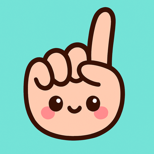Una mano cerrada con el dedo indici estirado, debe ser cute.
In-Game asset.  2d.  High contrast.  No shadows