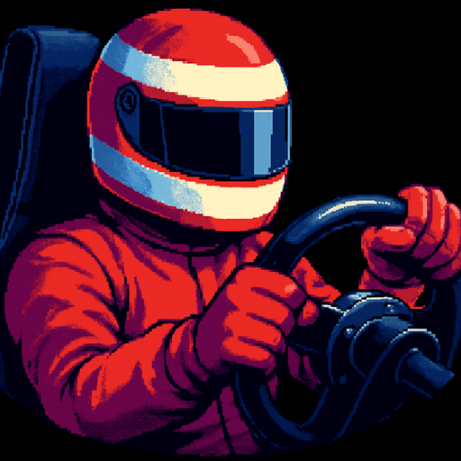 He wear formula1 helmet and red clothing and the seat is little bit longer