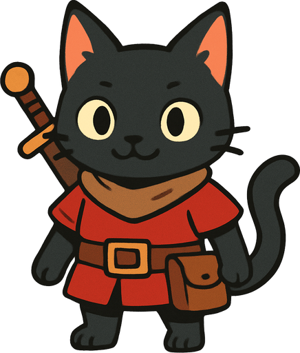 friendly black cat. rpg. 2d. no shadows.