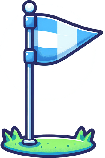 Drapeau de golf avec un flèche vers la gauche.
Single Game Texture. In-Game asset. 2d. Blank background. High contrast. No shadows.