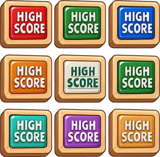 Pack of "High score" button of wood, with glass, different colors, transparent, mahjong style
In-Game asset.  High contrast.  No shadows. 3D