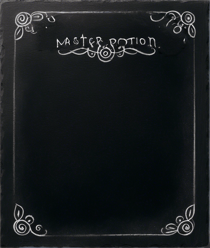 Word "MASTER POTION" in chalk