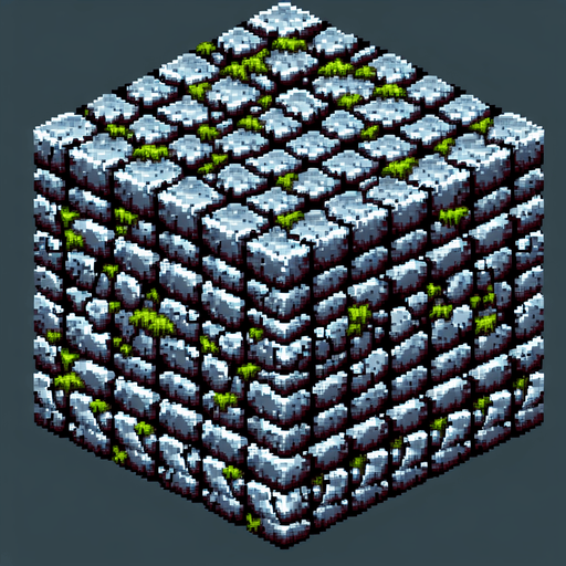 8 bit stone brick dungeon floor with a tiny amount of moss with tinny little bricks and very low contrast make it  darker to.
Single Game Texture. In-Game asset. 2d. Blank background.. No shadows.