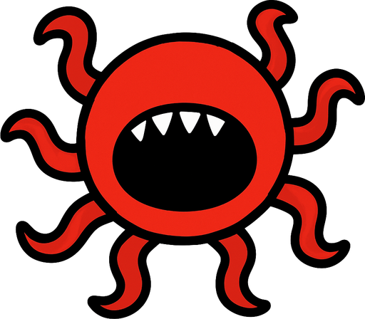 tentacled red circle with a mouth and no eyes.
In-Game asset.  2d.  High contrast.  No shadows. Very simple