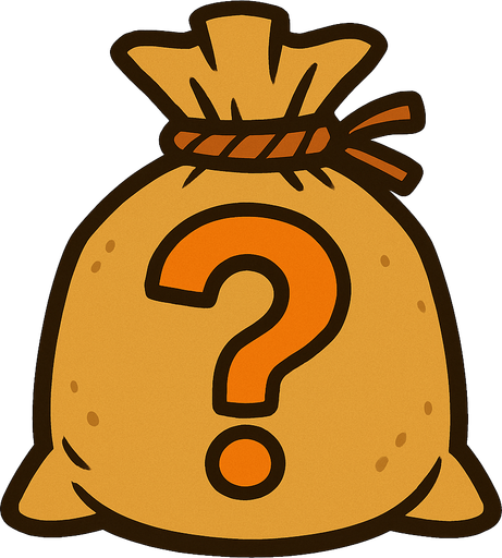 soru işareti olan bir torba.
In-Game asset.  2d.  High contrast.  No shadows