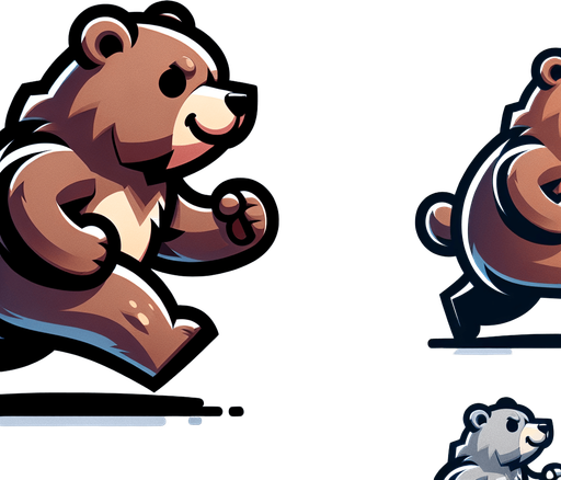 Cartoon style cute grizzly bear running.
Single Game Texture. In-Game asset. 2d. Blank background. High contrast. No shadows.