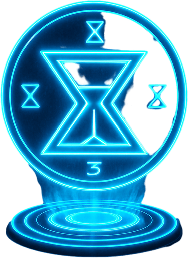 3d hologram neon cyberpunk hourglass symbol magic sigil corporate logo projection flat symmetrical time slowing