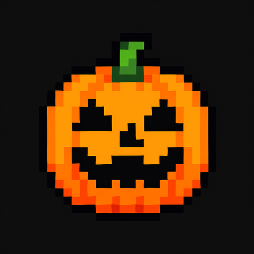 A jack o lantern pixel.
In-Game asset.  2d.  High contrast.  No shadows