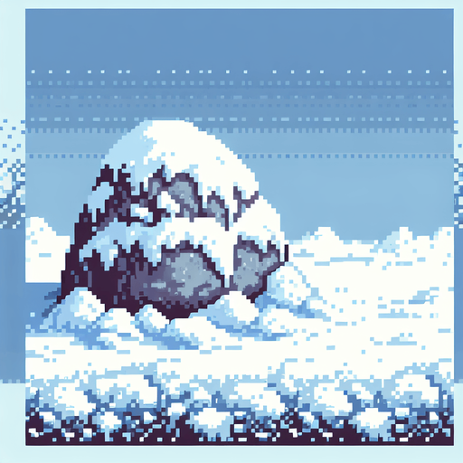 pixel art of a rock covered in snow. Single Game Texture. In-Game asset. 2d. Blank background. High contrast. No shadows.