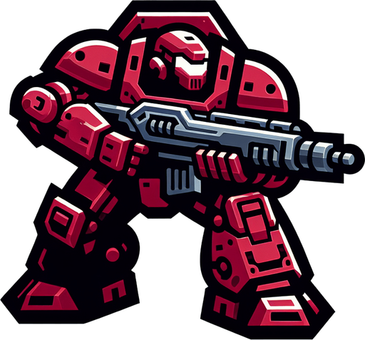 red robot look like gundam shoot enemy.
Single Game Texture.  In-Game asset.  2d.  Blank background.  High contrast.  No shadows