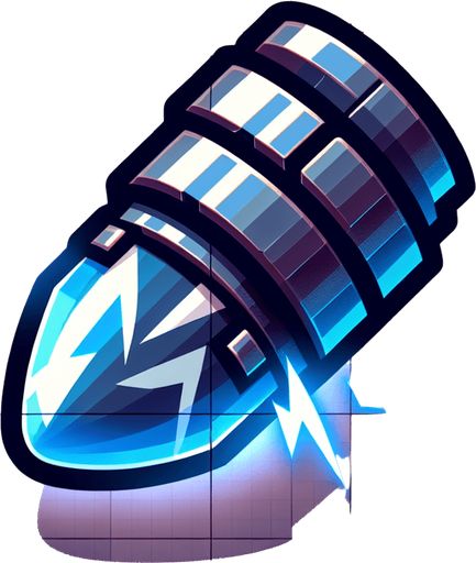 Power up bullet.
Single Game Texture.  In-Game asset.  2d.  Blank background.  High contrast.  No shadows