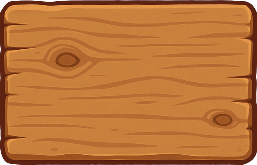Crea un elemento de fondo con la apariencia de un tablón de madera desgastada, en un estilo 2D renderizado, limpio y cartoonish. El tablón debe tener una textura de madera visible (nudos, vetas sutiles, ligeras imperfecciones) para darle un toque rústico y orgánico, pero manteniendo la limpieza visual general del estilo.

El diseño debe considerar lo siguiente:

Forma: Un rectángulo con proporciones que permitan contener varios iconos de recursos horizontalmente (para la parte superior) y quizás un rectángulo más vertical para la selección de torres lateralmente. Podrías generar dos versiones con diferentes proporciones si lo prefieres.

Coloración: Tonos cálidos de madera (marrones claros a medios, quizás con toques de ocre o beige). Los colores no deben ser demasiado saturados para no distraer de los iconos que se colocarán encima.

Bordes: Los bordes del tablón pueden ser ligeramente irregulares o redondeados para reforzar la apariencia de madera natural. Podrías incluir sutiles det.
In-Game asset.  2d.  High contrast.  No shadows