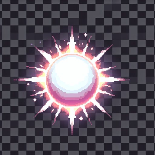 8-bit. cartoon. white energy ball. gradieint. transparent. in game asset. flicker. shoot. Single Game Texture. In-Game asset. 2d. Blank background. High contrast. No shadows.
