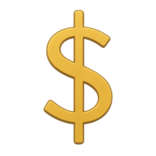 golden dolar symbol. No background. Transparent background. Blank background. No shadows. 2d. In-Game asset. flat