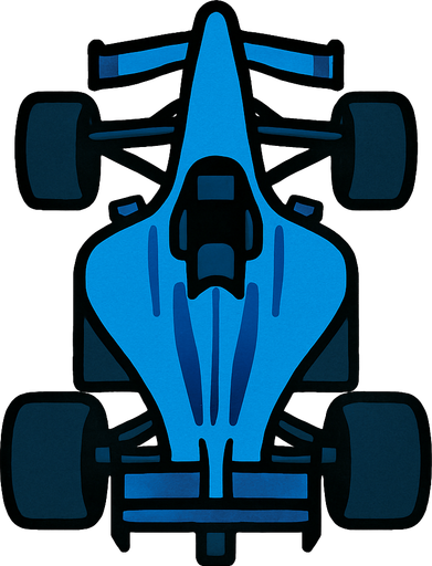 Blue F1 from a bird's eye view..
In-Game asset.  2d.  High contrast.  No shadows