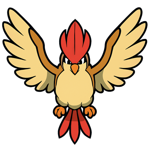 Pidgeot visto desde arriba.
In-Game asset.  2d.  High contrast.  No shadows