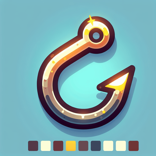 Fishing hook.
Single Game Texture.  In-Game asset.  2d.  Blank background.  High contrast.  No shadows