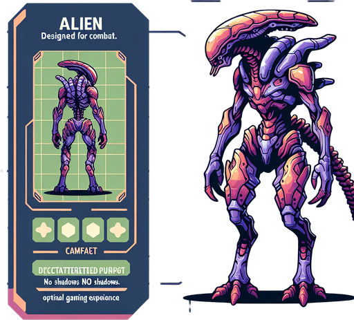 a weaponazized alien.
Single Game Texture.  In-Game asset.  2d.  Blank background.  High contrast.  No shadows