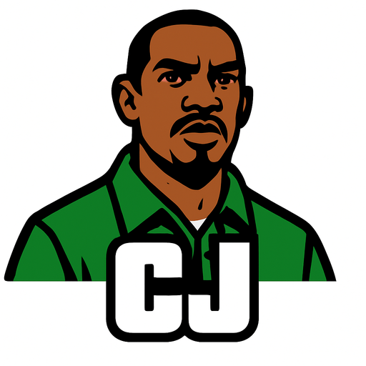 CJ.
In-Game asset.  2d.  High contrast.  No shadows