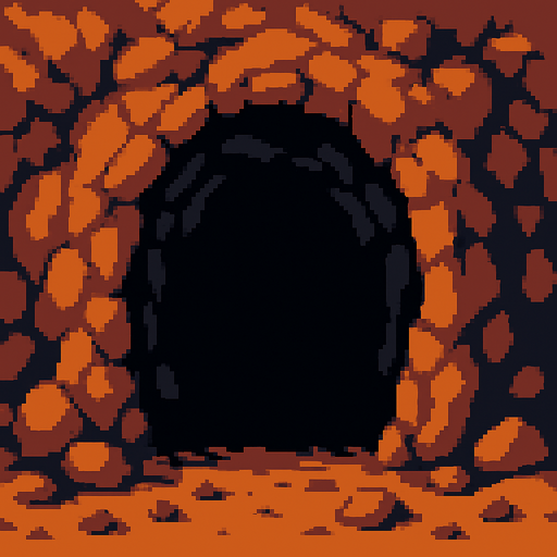 2d pixel cave'view from outside.
In-Game asset.  2d.  High contrast.  No shadows