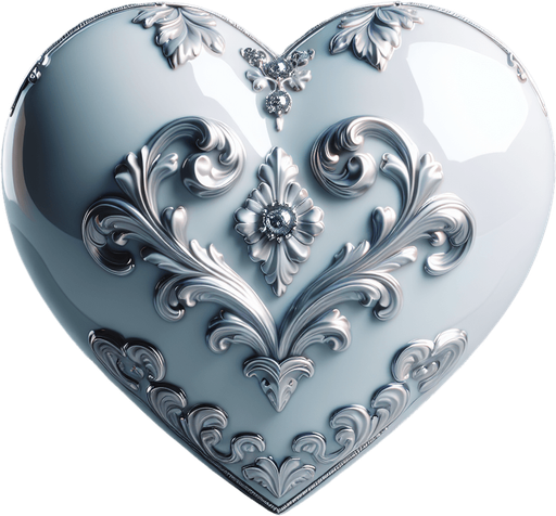 Big precious shiny porcelain heart slightly ornate. face view.