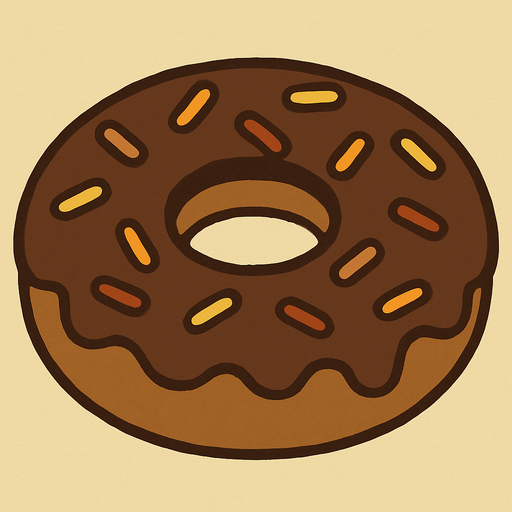 Chocolate donut in professor Layton game style artwork.
In-Game asset.  2d.  High contrast.  No shadows