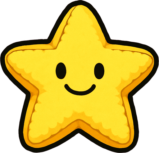 Yellow star plushie with a smile on it.
In-Game asset.  2d.  High contrast.  No shadows
