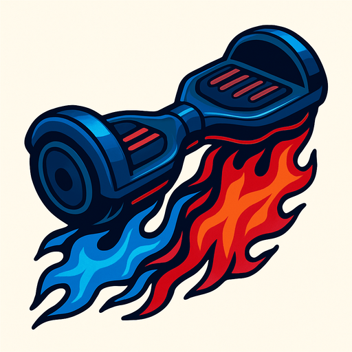 a hover board with colorful blue and red flames underneath.
In-Game asset.  2d.  High contrast.  No shadows