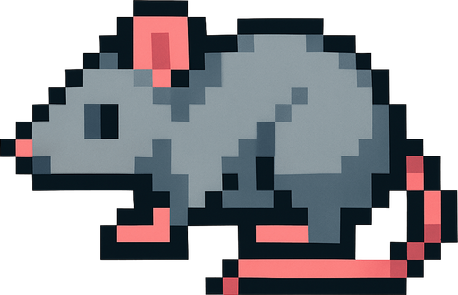 Make a pixilated rat facing left.
In-Game asset.  2d.  High contrast.  No shadows