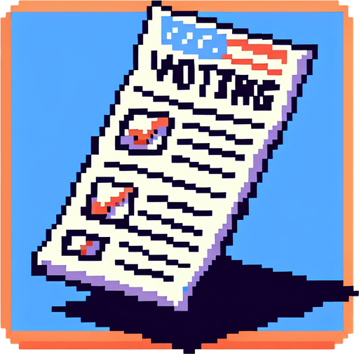 vote slip. cartoon. 8-bit..
Single Game Texture. In-Game asset. 2d. Blank background. High contrast. No shadows.