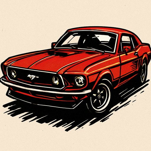 red mustang with tekken style.
In-Game asset.  2d.  High contrast.  No shadows. tekken style. tekken style