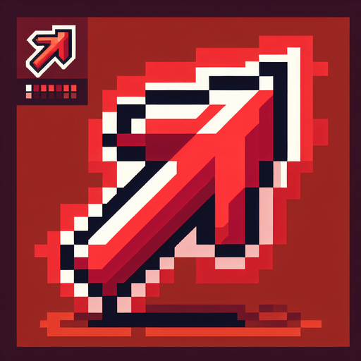pixel art shape of a red arrow pointing downwards.
Single Game Texture. In-Game asset. 2d. Blank background. High contrast. No shadows.