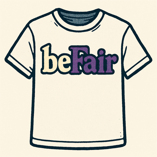 Beyaz bir t-shirt oluştur . üsütünde beFair yazsın t-shirtün . be beyaz Fair mor renkte olsun . retro temada olsun.
In-Game asset.  2d.  High contrast.  No shadows