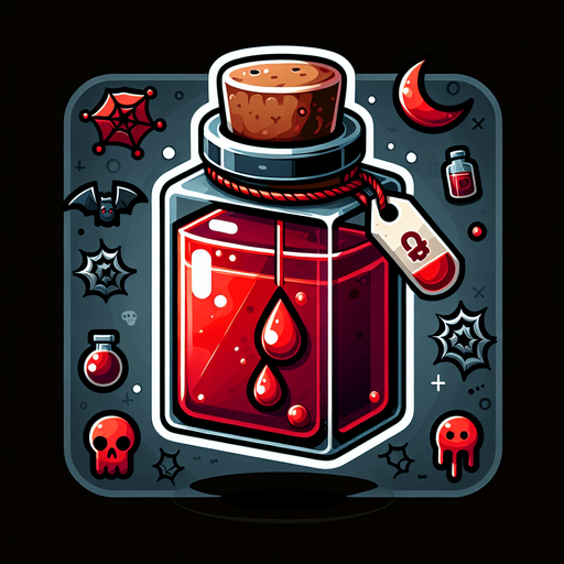 Perfectly square red Halloween vial of blood. Cartoon. Spooky art style