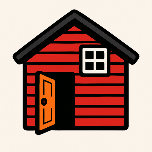 red house, open door looking left.
In-Game asset.  2d.  High contrast.  No shadows
