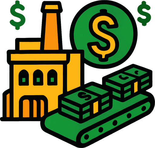 money factory.
In-Game asset.  2d.  High contrast.  No shadows