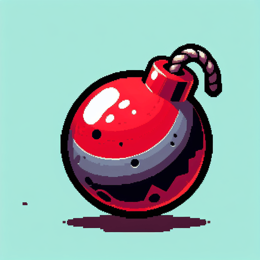 red bomb.
Single Game Texture. In-Game asset. 2d. Blank background. High contrast. No shadows.
