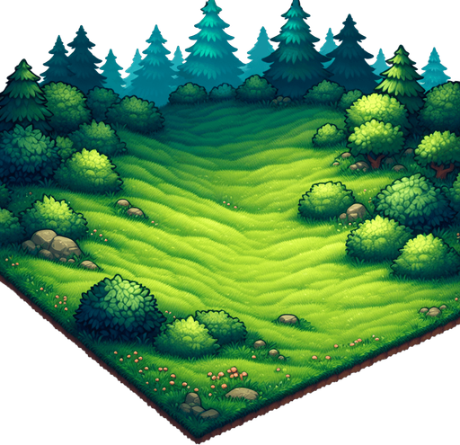 green meadow.
Single Game Texture.  In-Game asset.  2d.  Blank background.  High contrast.  No shadows
