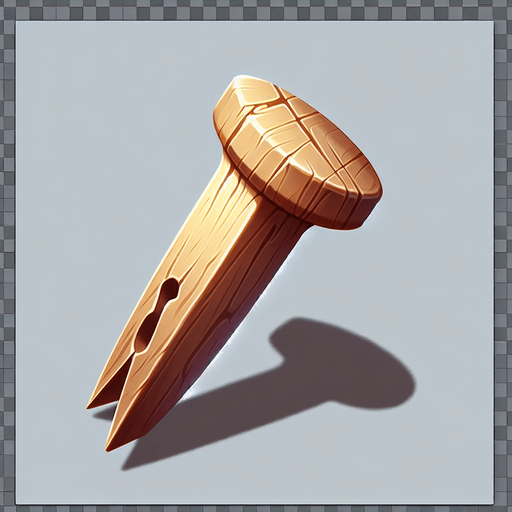 Single Game Texture. In-Game asset. 2d. Blank background. High contrast. No shadows.wooden peg