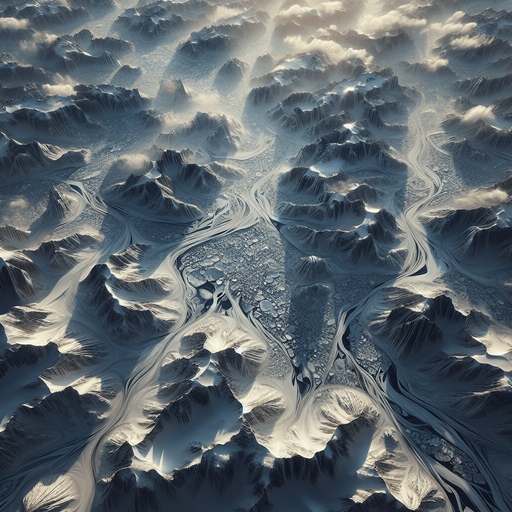 Photorealistic rocks covered by snow and ice, drone view