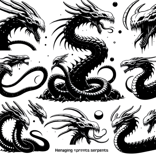 A sprite sheet of evil and dangerous looking outer space dragon serpents, head and body segments..
Single Game Texture. In-Game asset. 2d. Blank background. High contrast. No shadows.