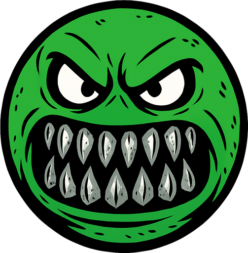 a green scary ball with metal teeth.
In-Game asset.  2d.  High contrast.  No shadows