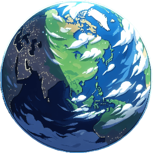 2d anime style image about earth from space with full of stars
Single Game Texture.  In-Game asset.  2d.  Blank background.  High contrast.  No shadows